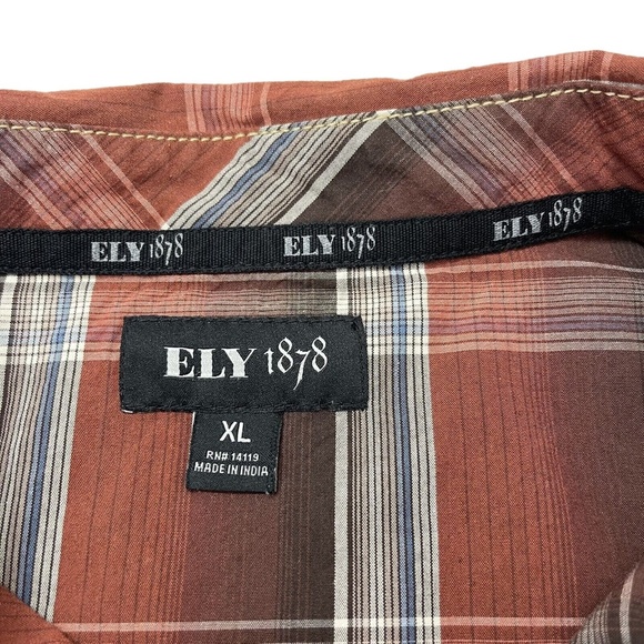 Ely Cattleman 1878 Snap Western Rockabilly Embroidered Shirt Rust Plaid Mens XL - Picture 11 of 11